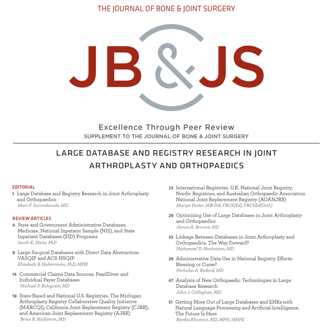 JBJS journal cover listing the titles of the articles in the large database supplement.